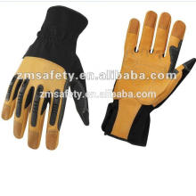 Golden genuine leather mechanic glove with rubber knuckle protection
